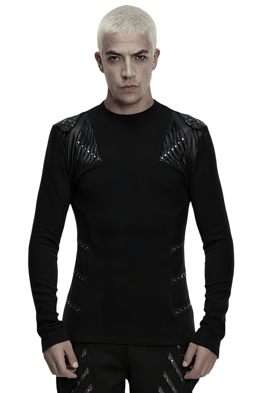 Black Cyberpunk Long Sleeve Top with Textured Panels