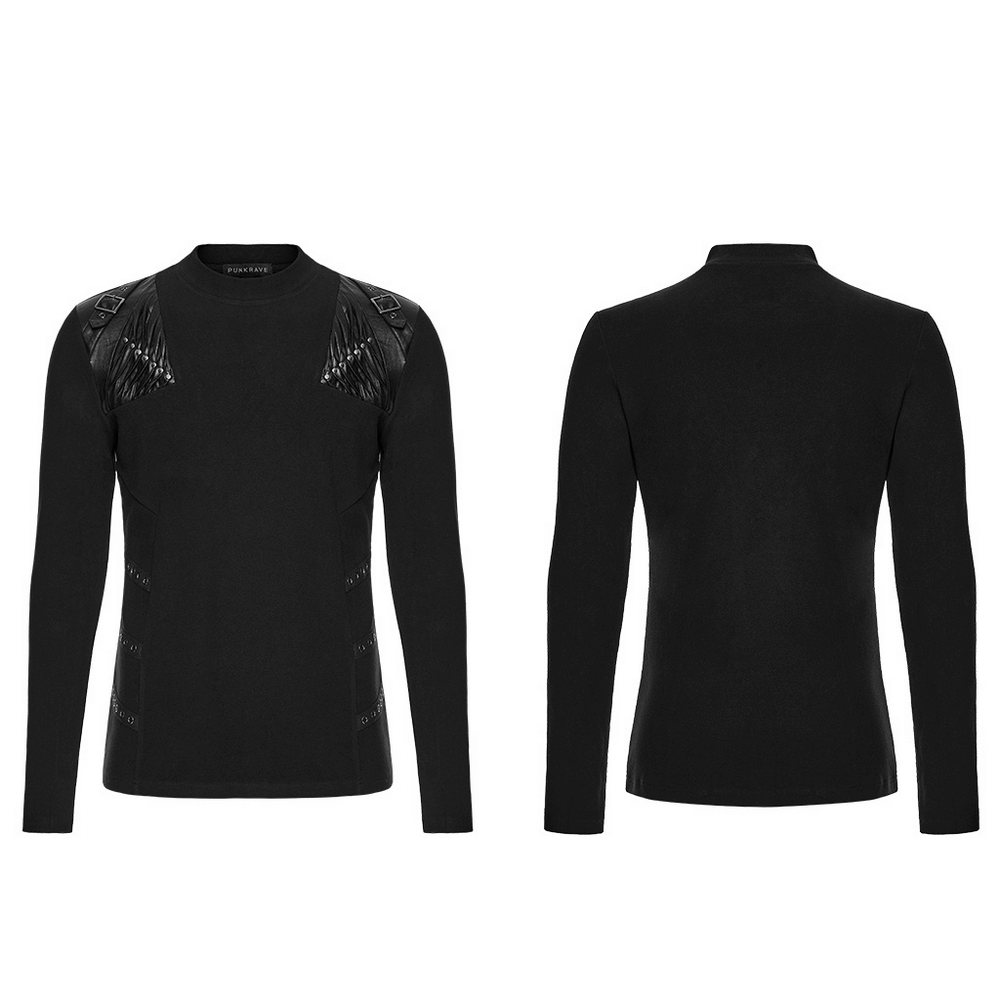 Black Cyberpunk Long Sleeve Top with Textured Panels