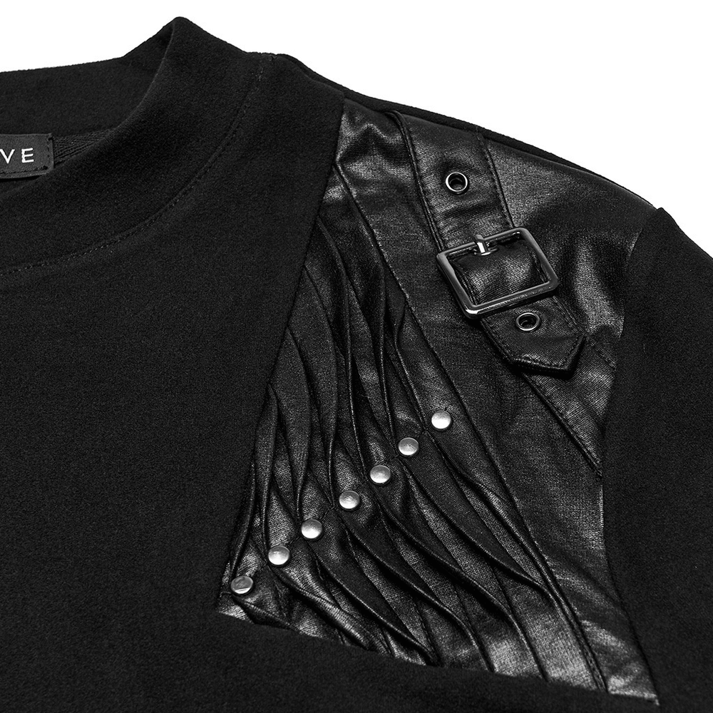 Black Cyberpunk Long Sleeve Top with Textured Panels