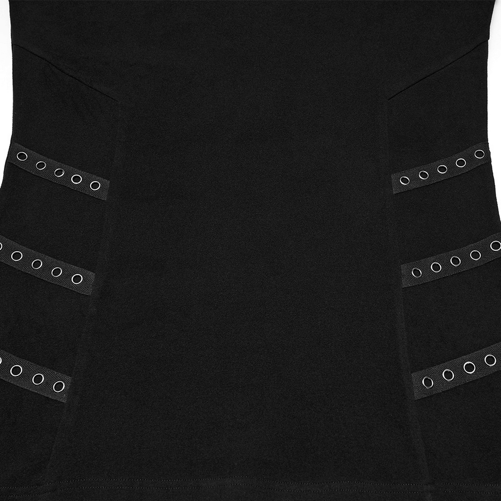 Black Cyberpunk Long Sleeve Top with Textured Panels