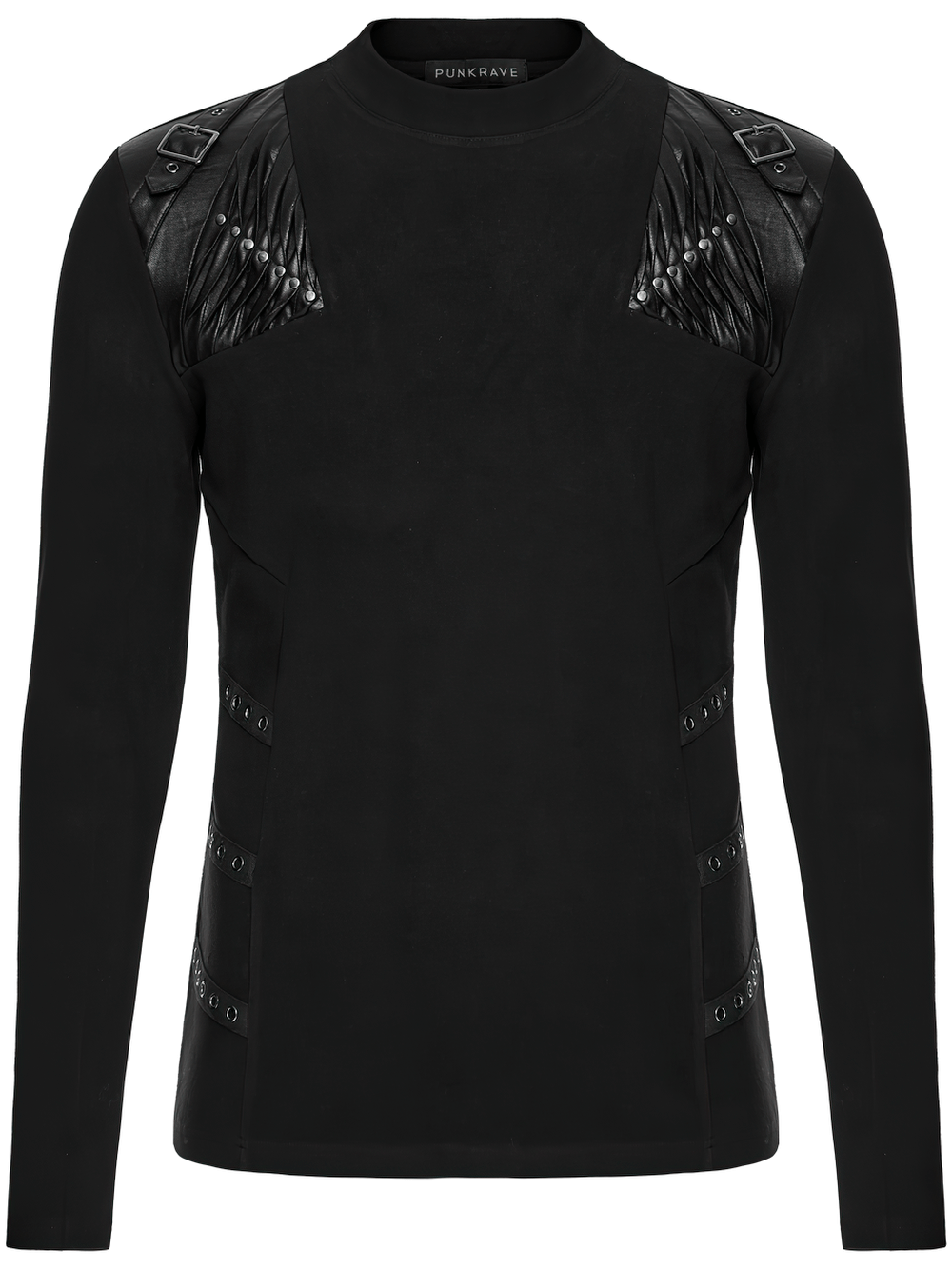 Black Cyberpunk Long Sleeve Top with Textured Panels