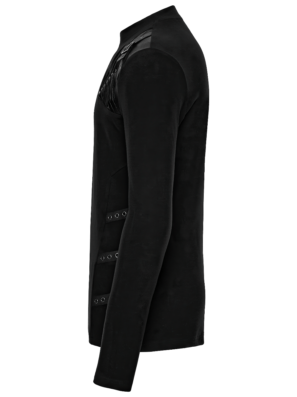 Black Cyberpunk Long Sleeve Top with Textured Panels