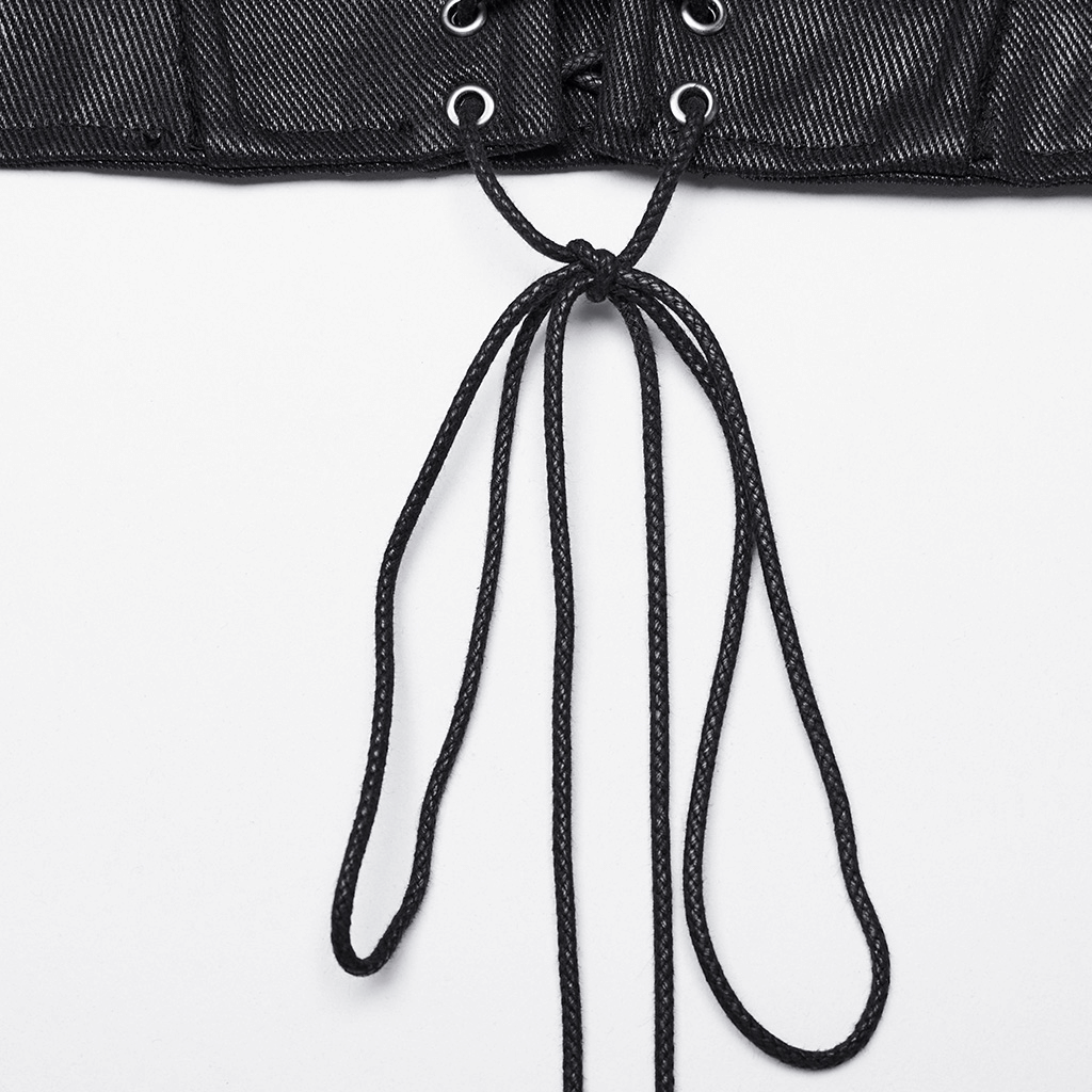 Black Cyberpunk Waist Corset with Buckle and Lace Back