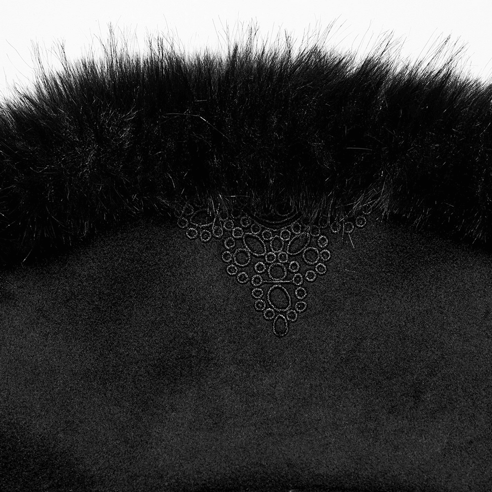 Black Detachable Two-Piece Coat with Fur Collar and Buckles