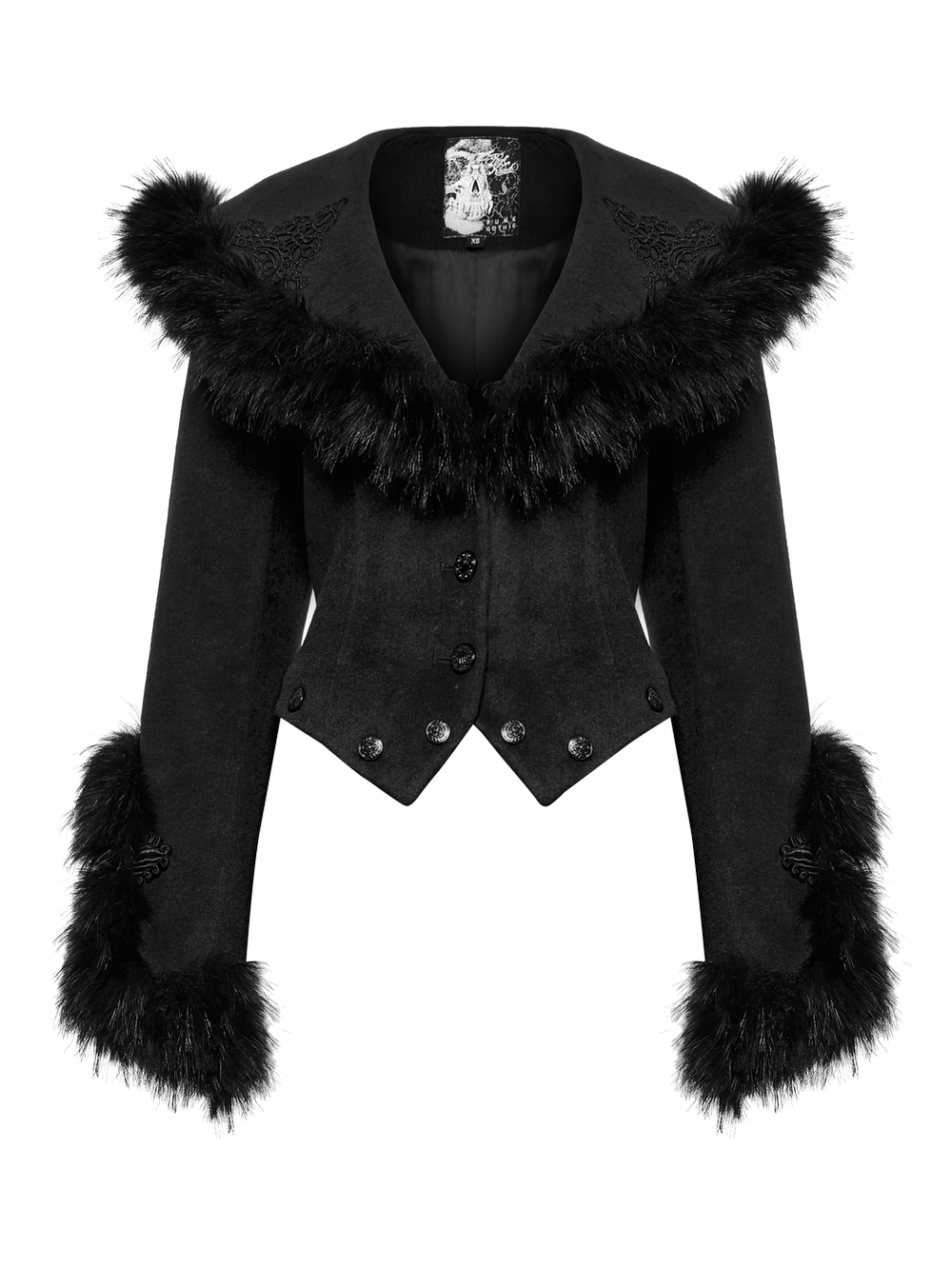 Black Detachable Two-Piece Coat with Fur Collar and Buckles