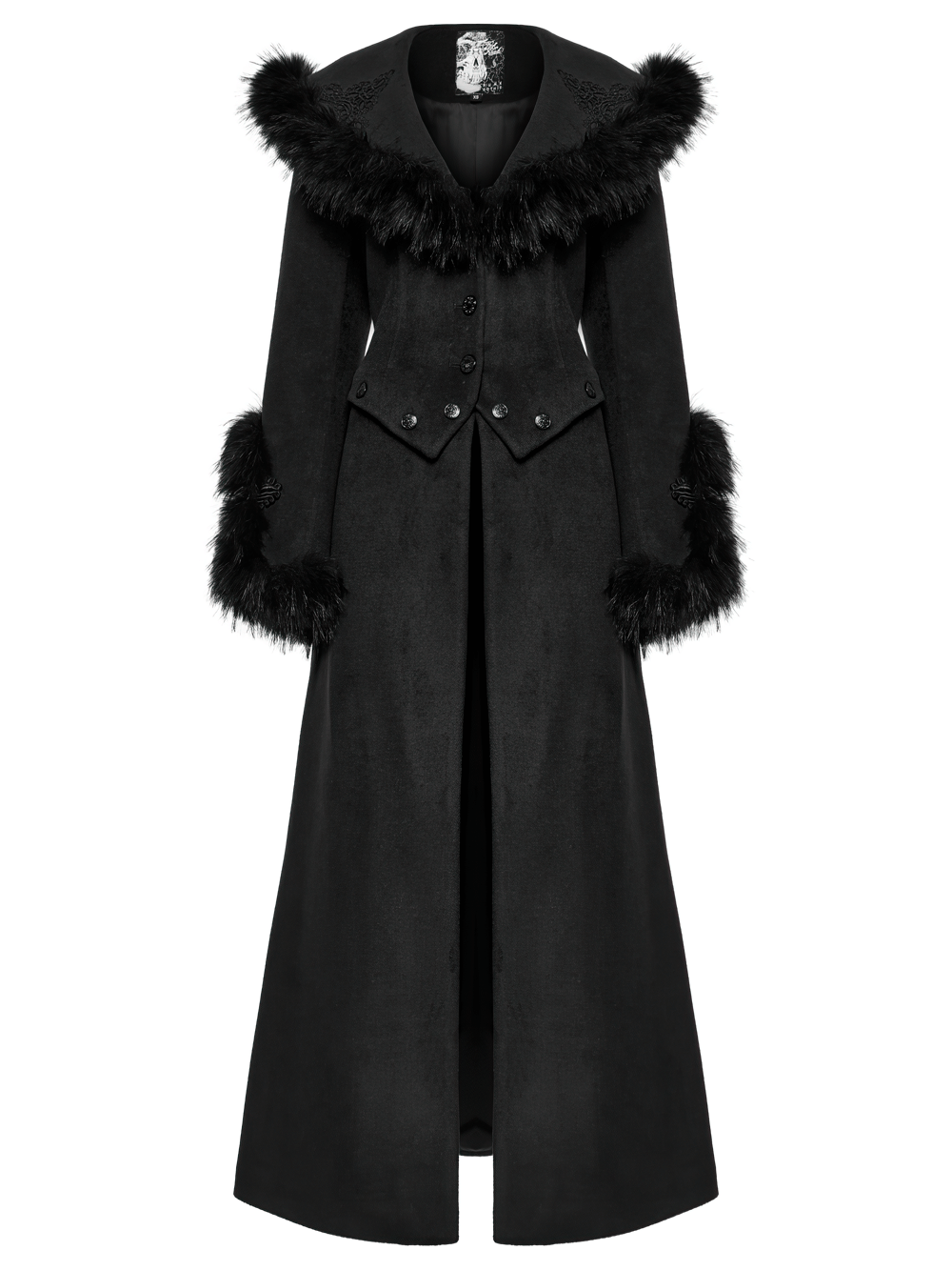 Black Detachable Two-Piece Coat with Fur Collar and Buckles