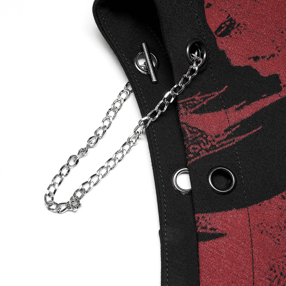 Black Dragon Print Asymmetric Skirt with Chains