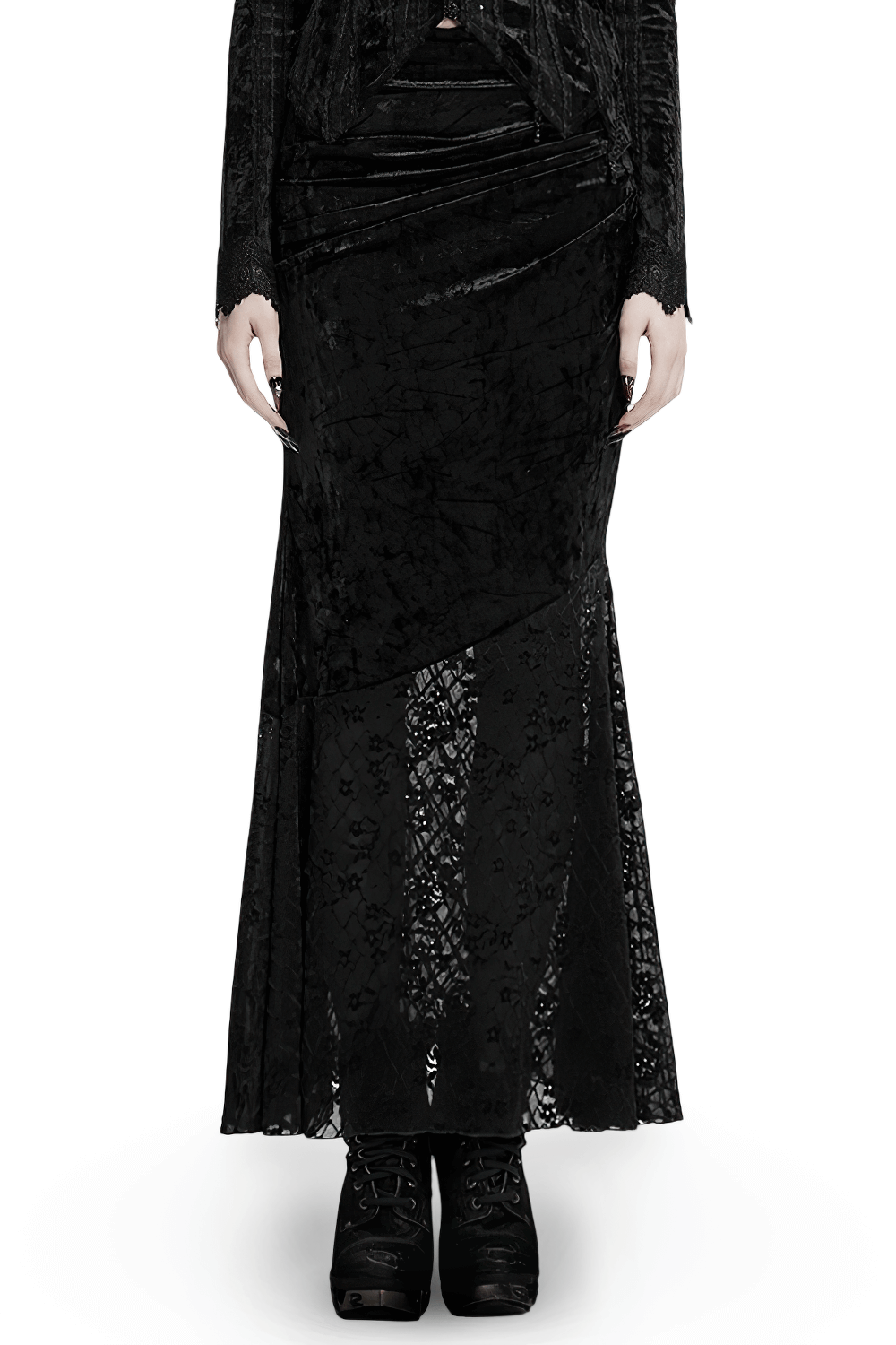 Black Elegant Lace Asymmetrical Skirt with Fishtail Design