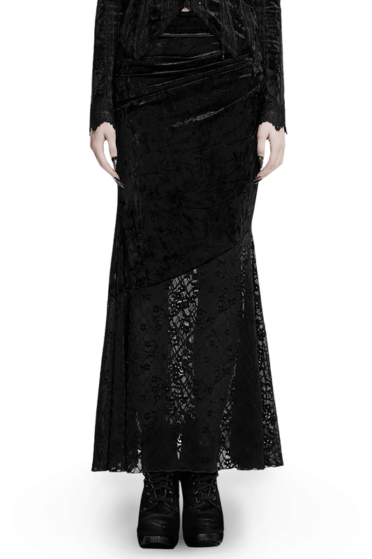 Black Elegant Lace Asymmetrical Skirt with Fishtail Design