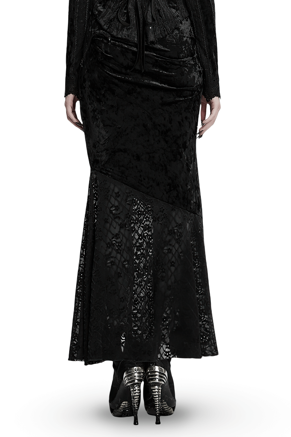 Black Elegant Lace Asymmetrical Skirt with Fishtail Design