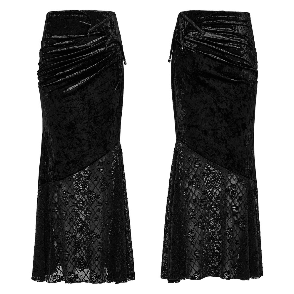 Black Elegant Lace Asymmetrical Skirt with Fishtail Design