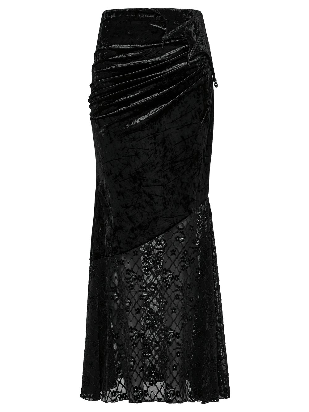 Black Elegant Lace Asymmetrical Skirt with Fishtail Design