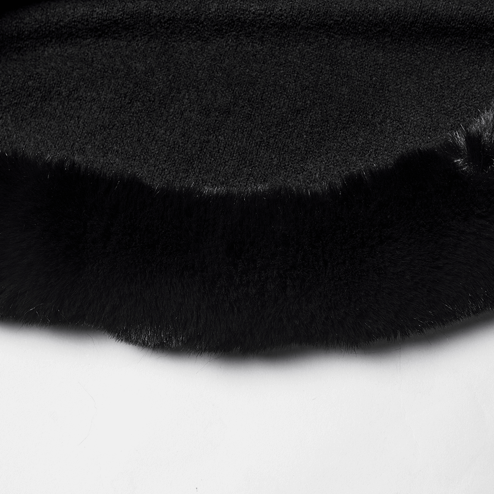 Black Faux Fur Trim Gothic Cape with Moon Detail