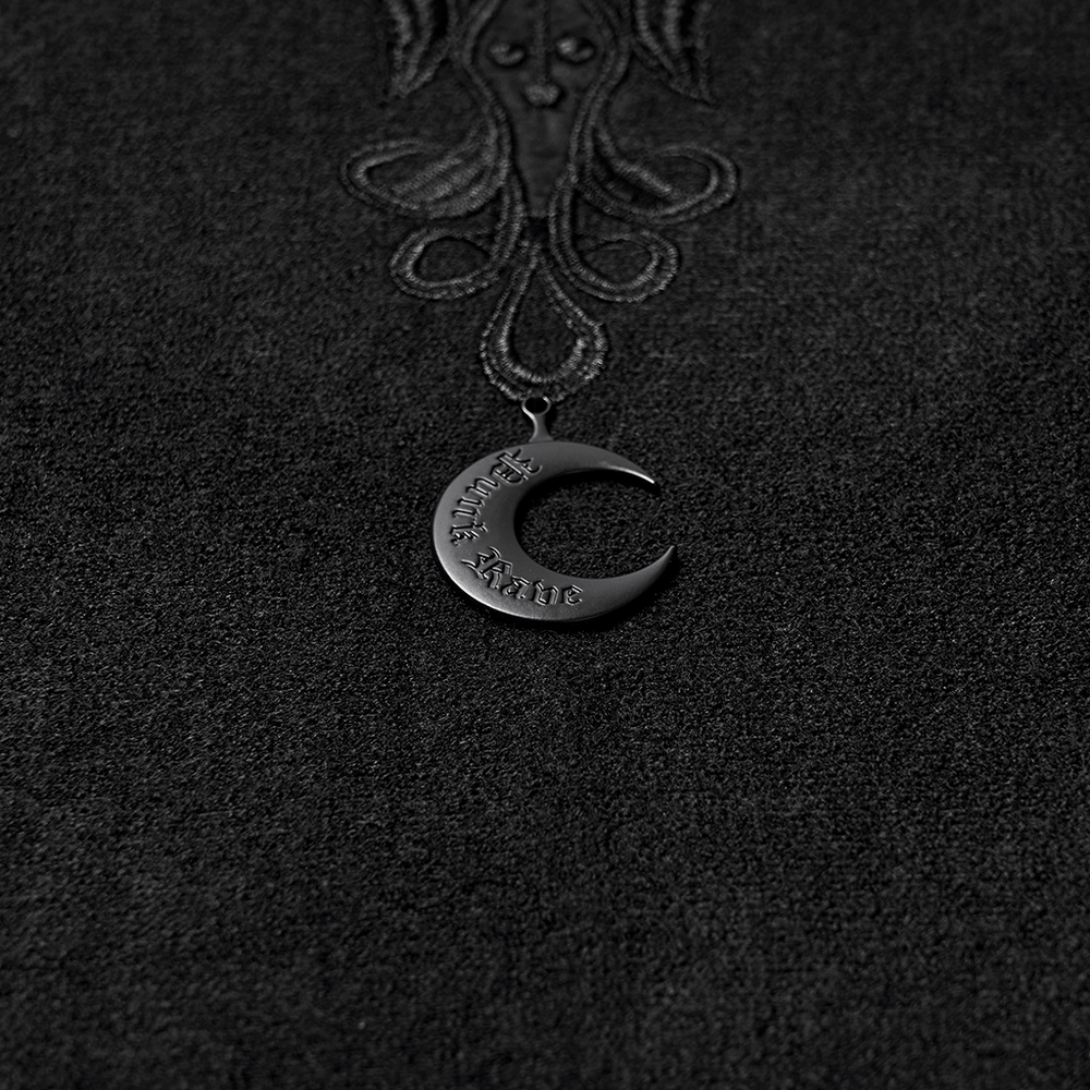 Black Faux Fur Trim Gothic Cape with Moon Detail