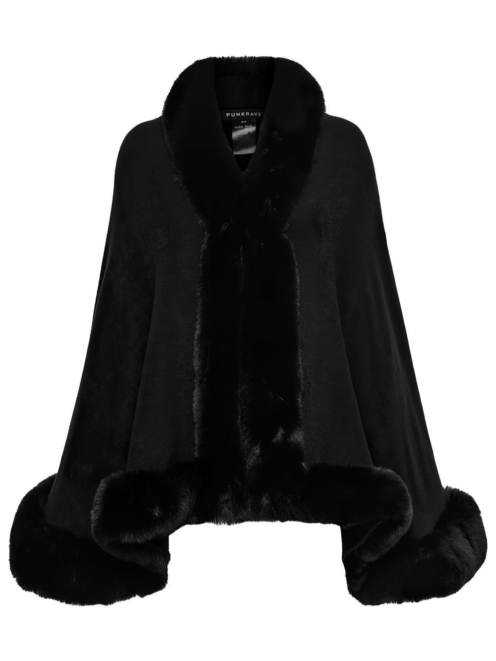 Black Faux Fur Trim Gothic Cape with Moon Detail