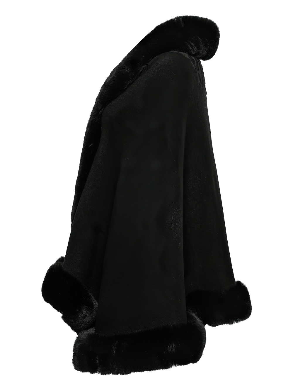 Black Faux Fur Trim Gothic Cape with Moon Detail