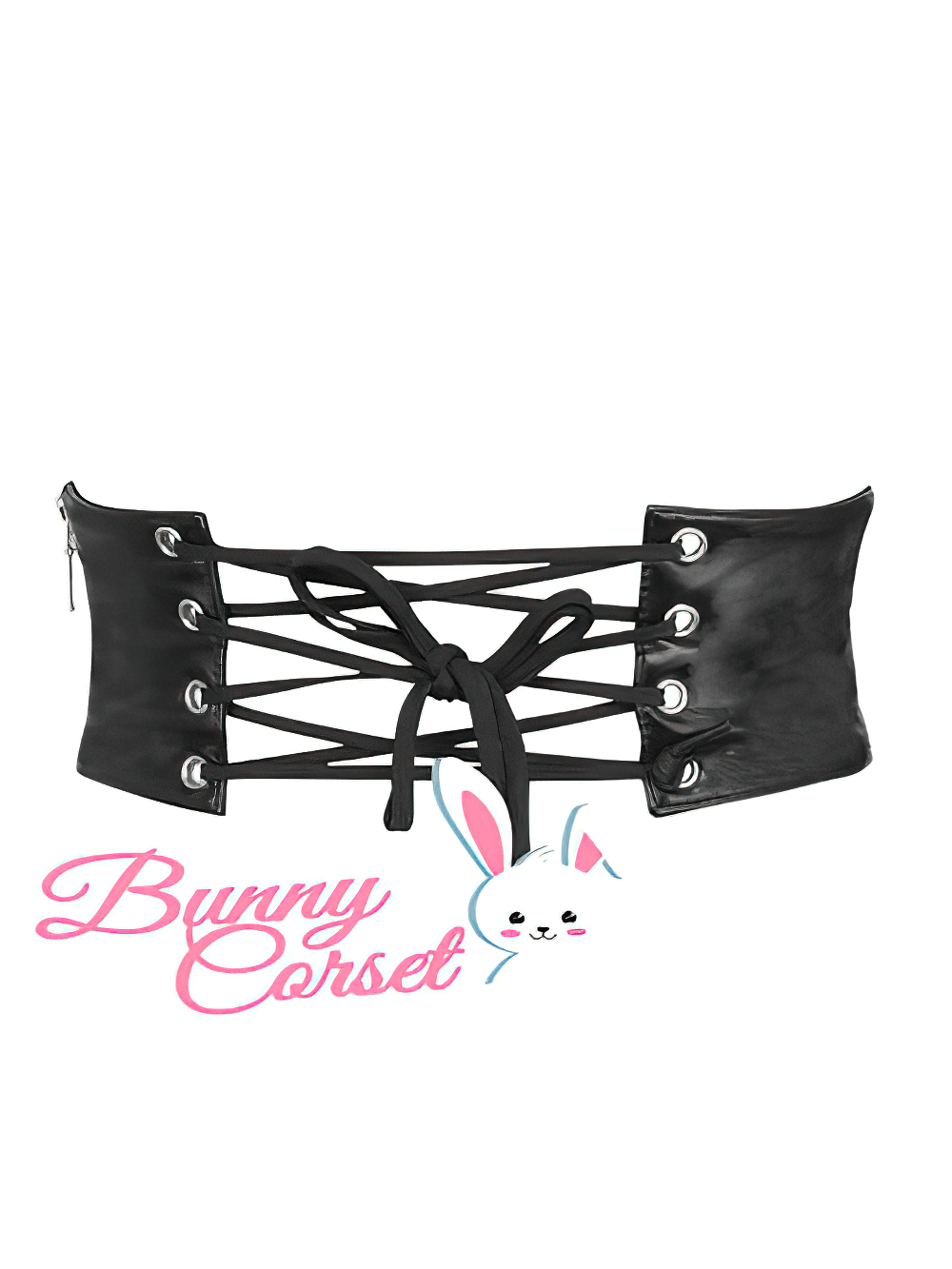 Black Faux Leather Corset Belt With Lace-up Back