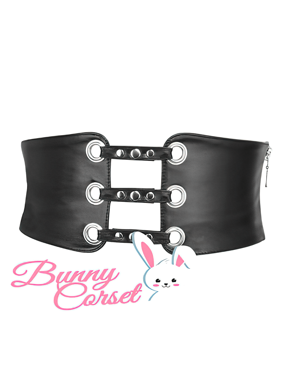 Black Faux Leather Corset Belt With Lace-up Back