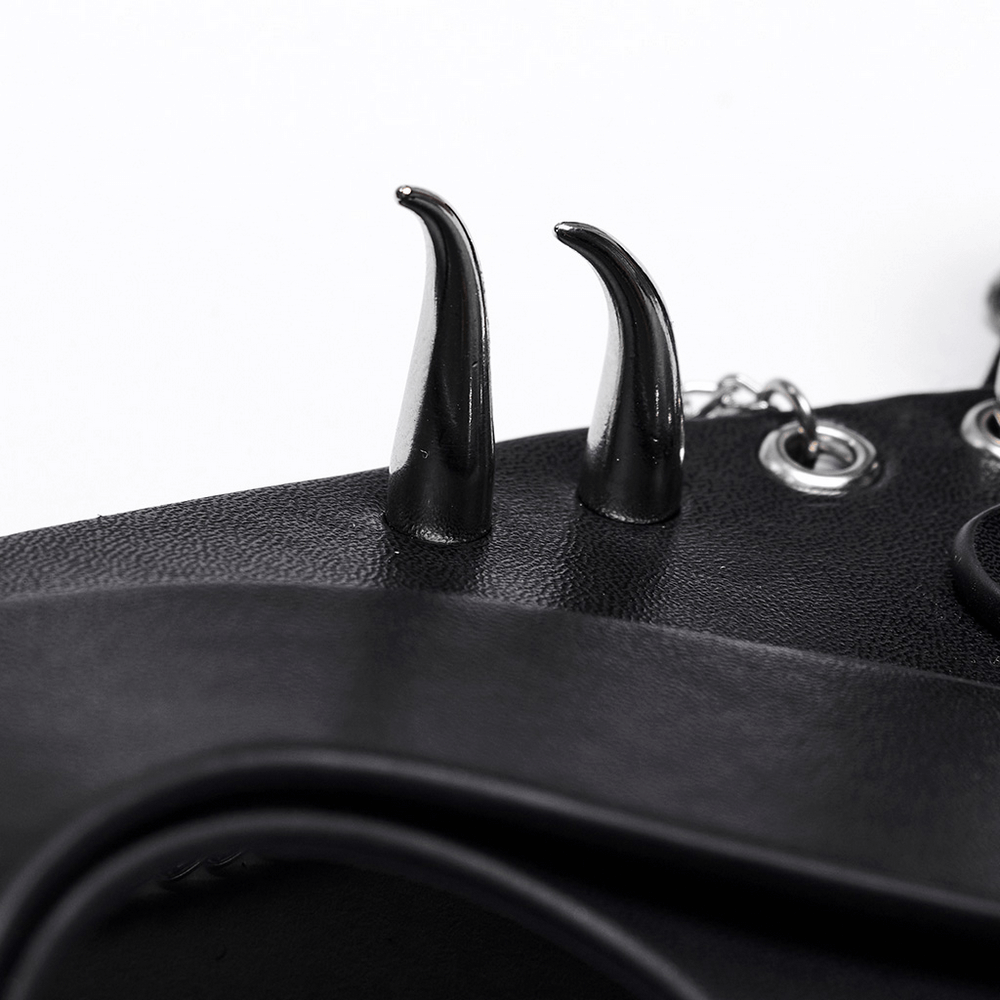 Black Faux Leather Fox Mask with Studs and Chains