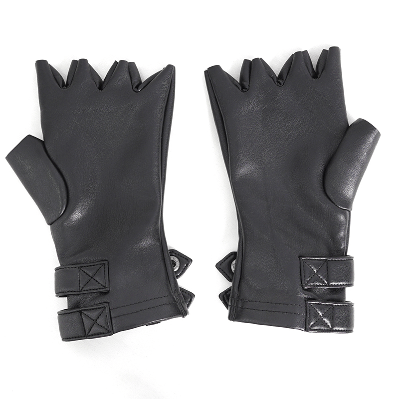 Black Faux Leather Motorcycle Gloves with Protective Studs