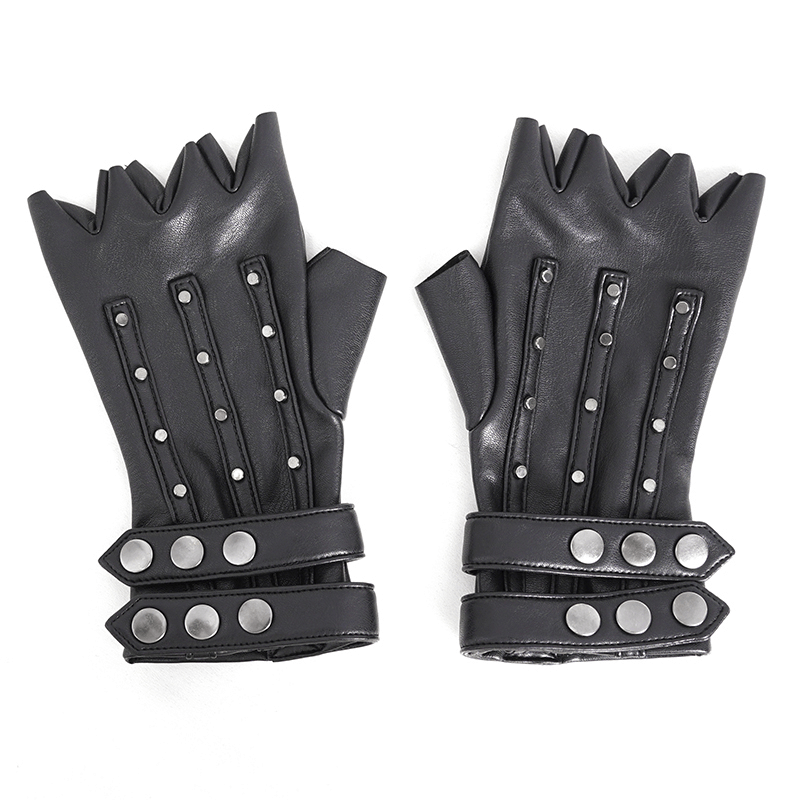 Black Faux Leather Motorcycle Gloves with Protective Studs