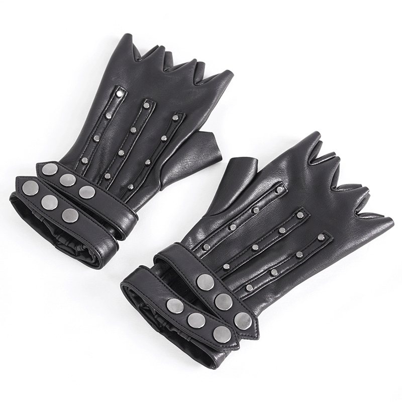 Black Faux Leather Motorcycle Gloves with Protective Studs