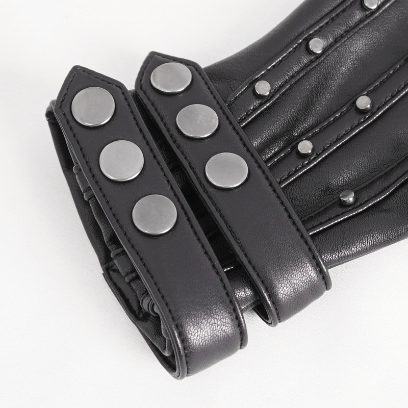 Black Faux Leather Motorcycle Gloves with Protective Studs