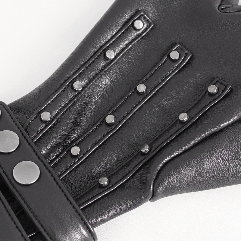 Black Faux Leather Motorcycle Gloves with Protective Studs