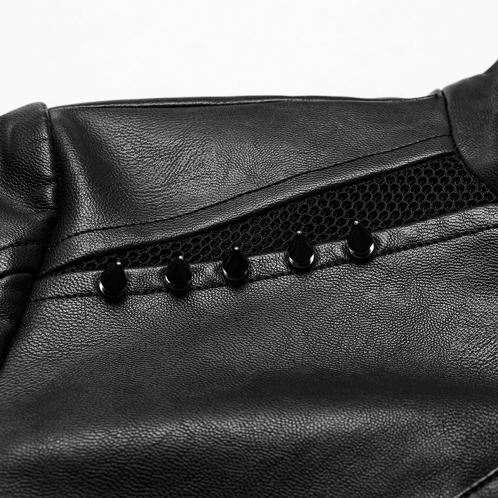 Black Faux Leather Punk Jacket with Mesh And Spikes