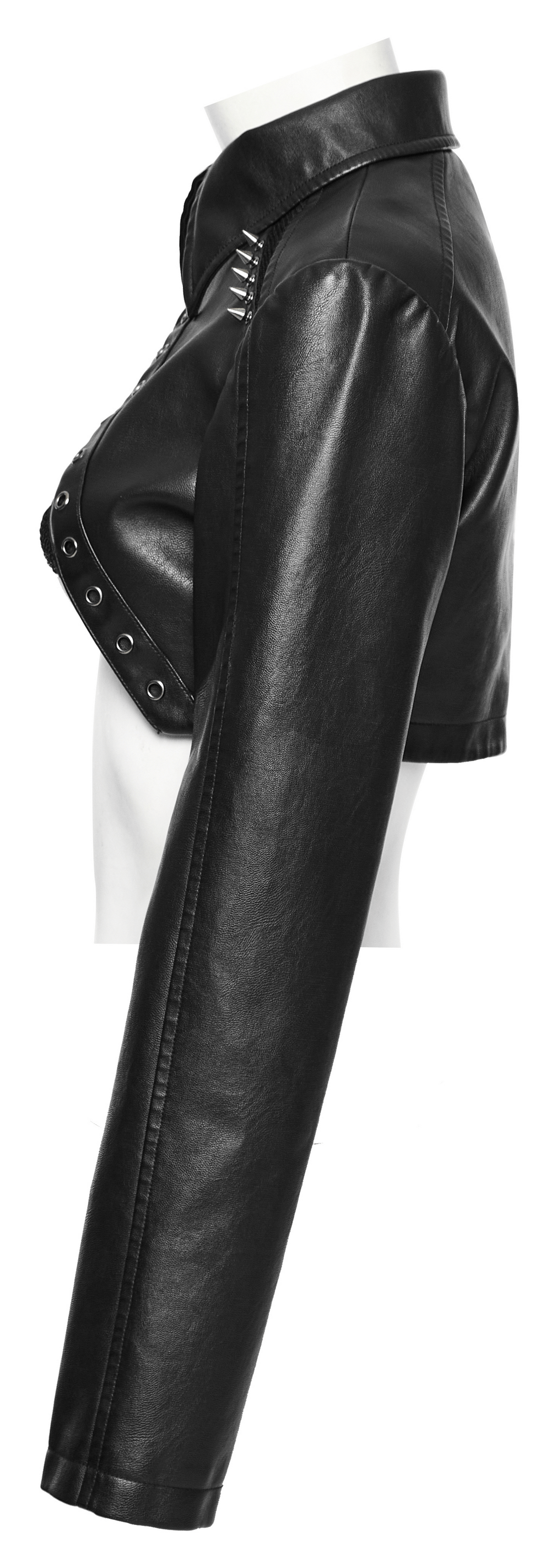 Black Faux Leather Punk Jacket with Mesh And Spikes