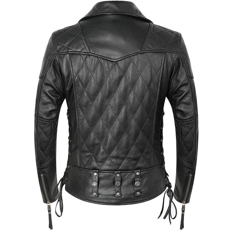 Black Genuine Leather Jacket In Biker Style / Cool Men's Jackets With Plus Size