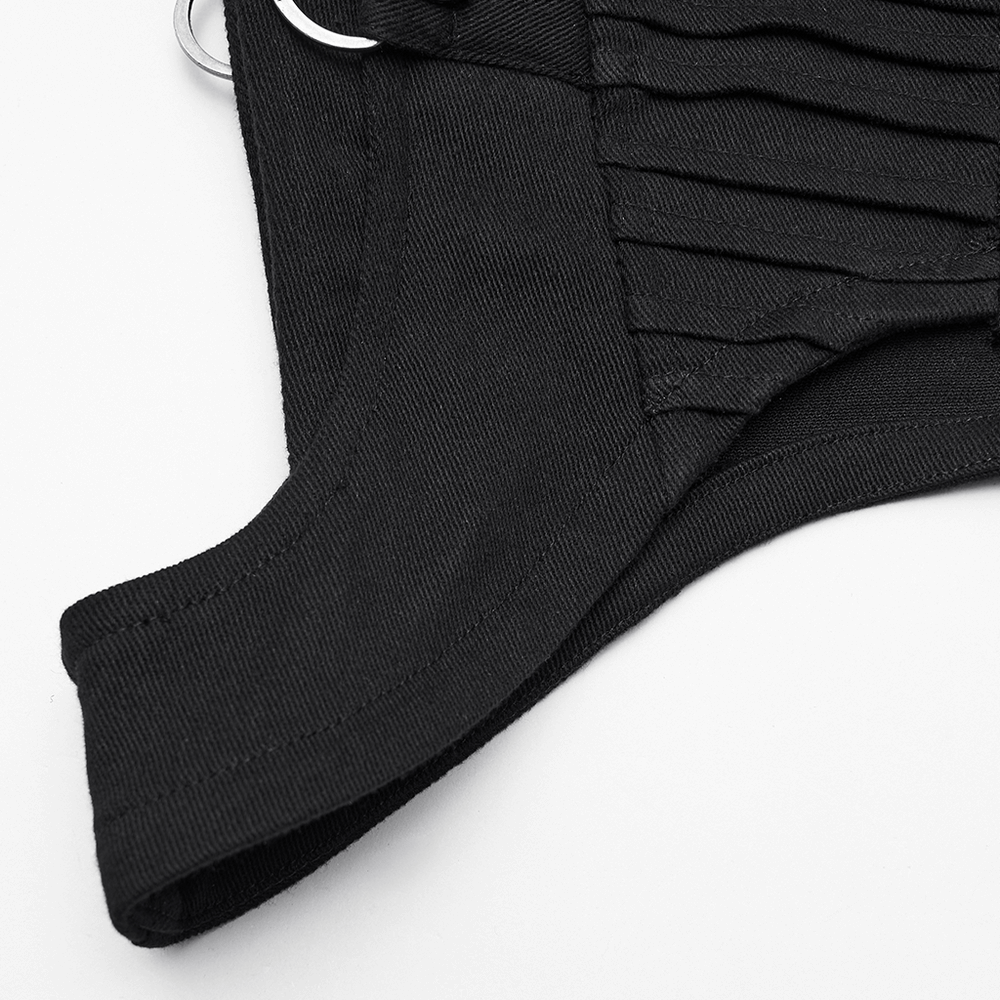 Black Goth Hooded Capelet with Zipper and Stud Details