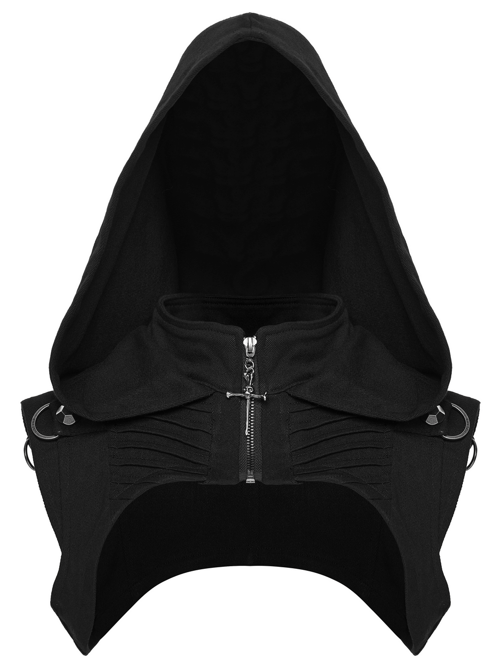 Black Goth Hooded Capelet with Zipper and Stud Details