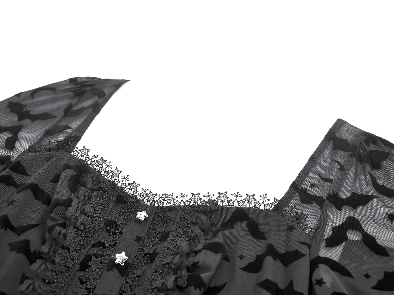 Black Gothic Bat Lace Dress with Sheer High-Low Hem