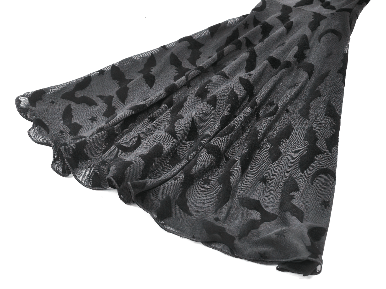 Black Gothic Bat Lace Dress with Sheer High-Low Hem