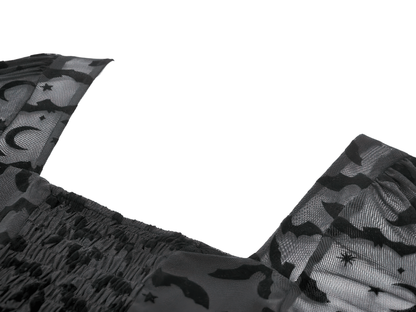 Black Gothic Bat Lace Dress with Sheer High-Low Hem