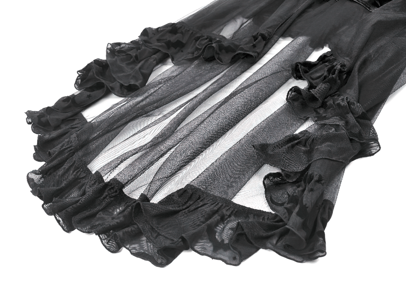 Black Gothic Bat Lace Dress with Sheer High-Low Hem