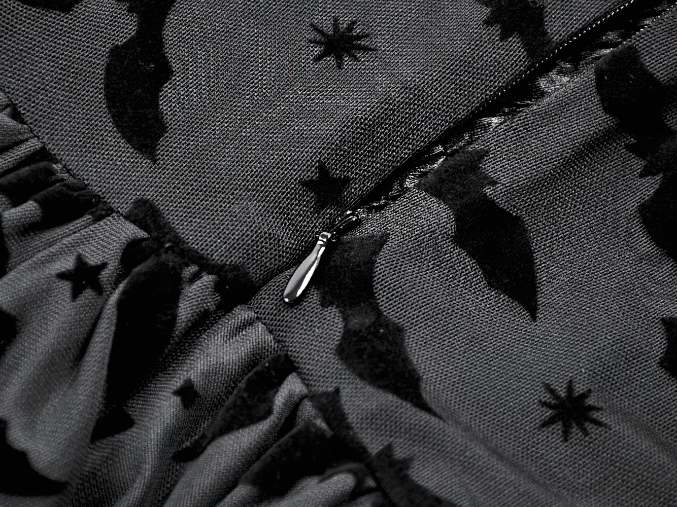 Black Gothic Bat Lace Dress with Sheer High-Low Hem