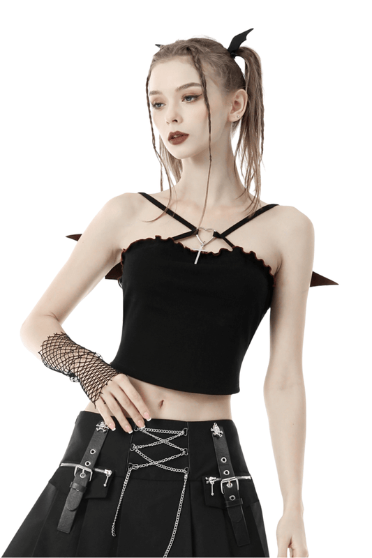 Black Gothic Batwing Crop Top - Punk Rock Style