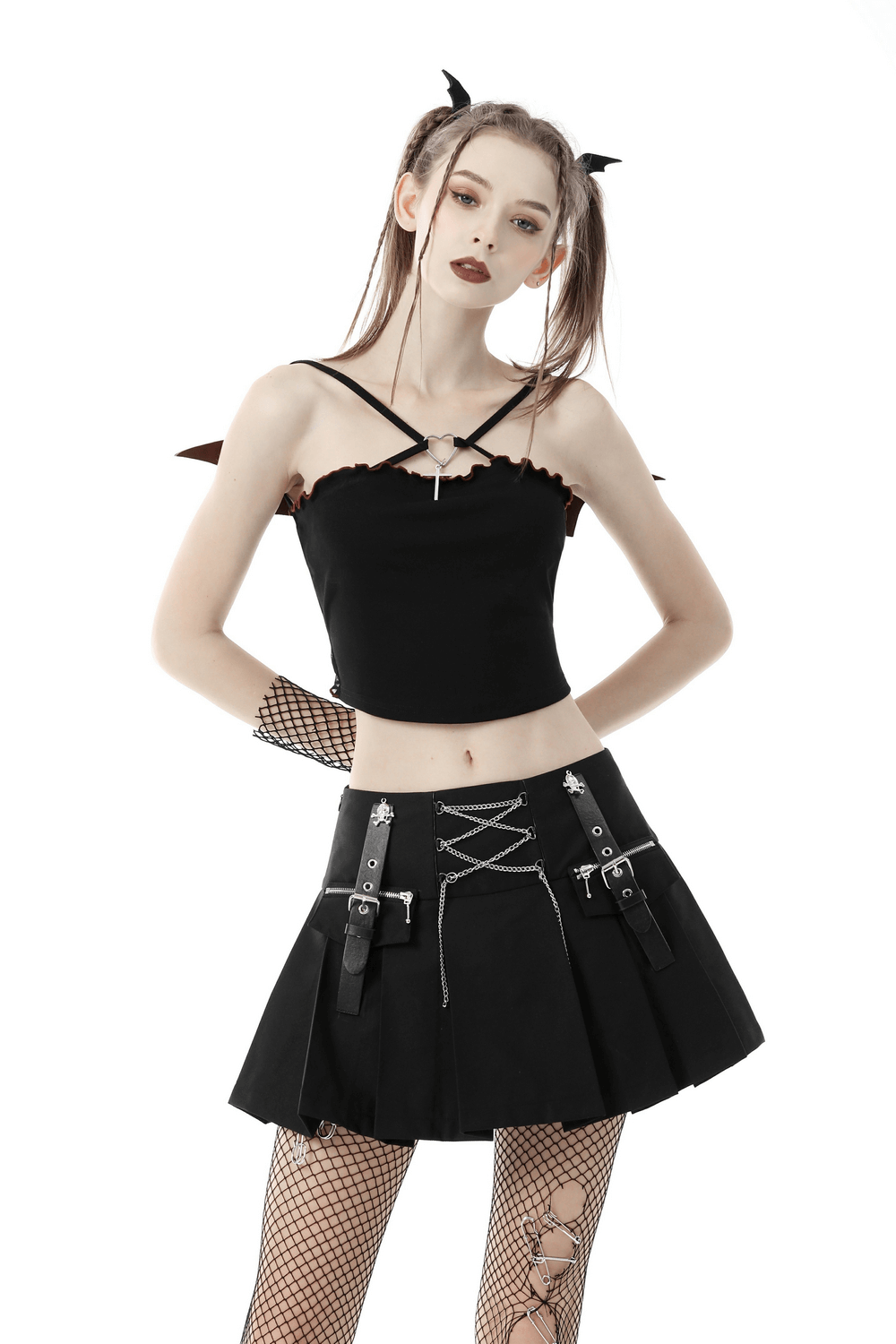 Black Gothic Batwing Crop Top - Punk Rock Style