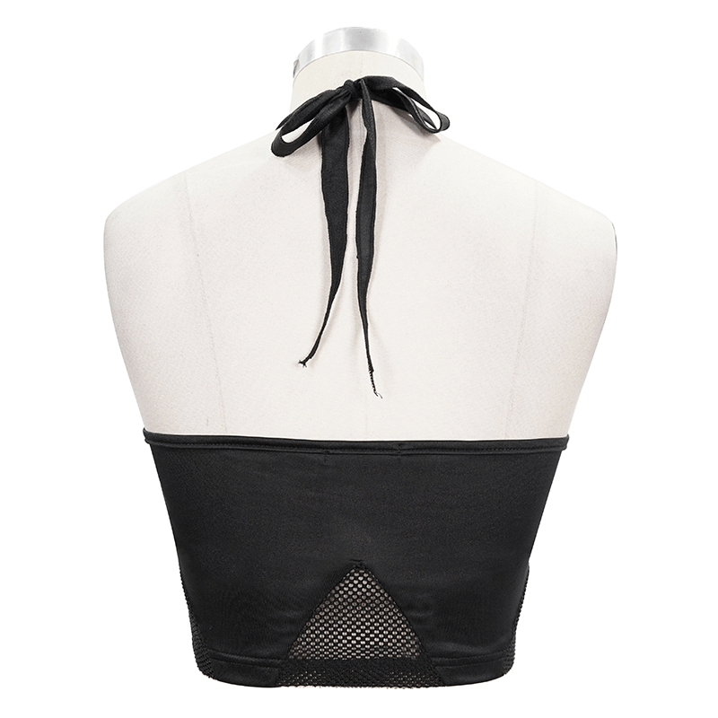 Black Gothic Bikini Top With Lace-up On Neckline / Women's Beach Wear