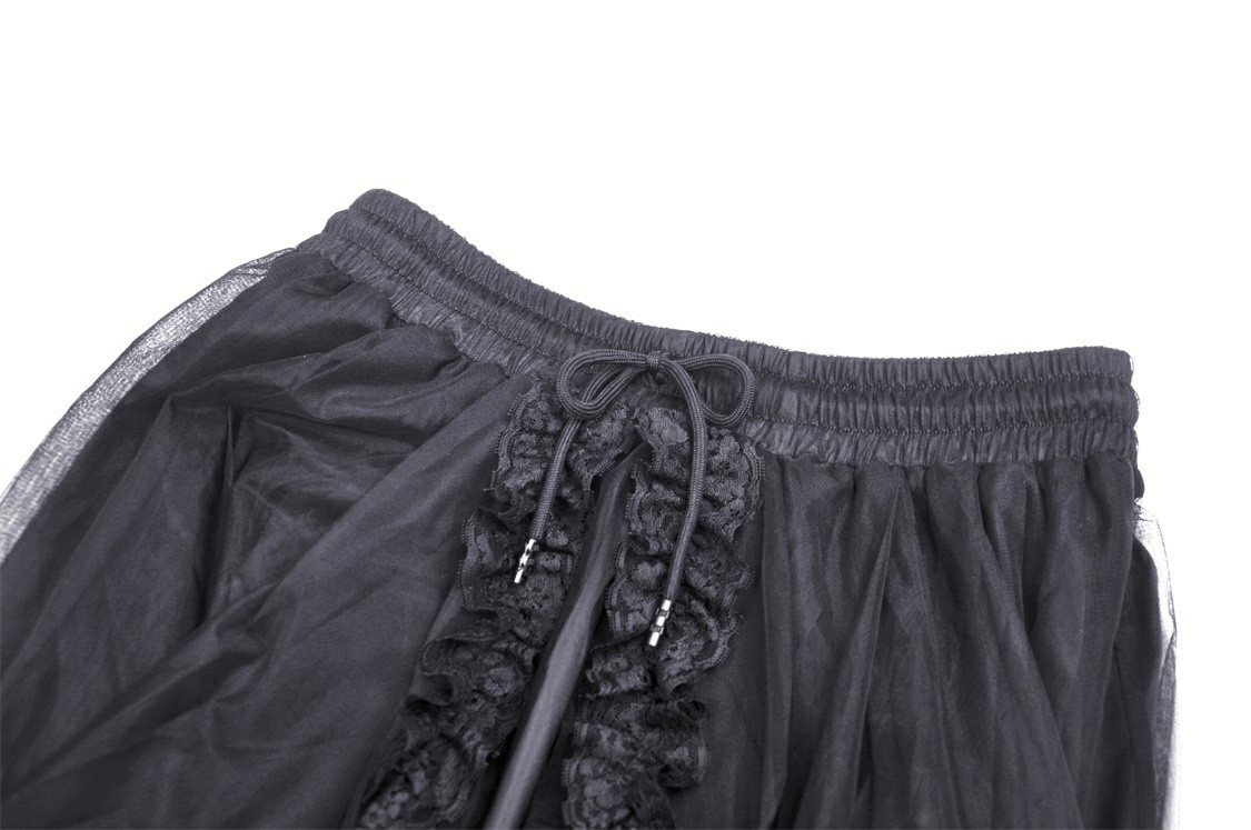 Black Gothic Chiffon High-Low Skirt with Lace Accents