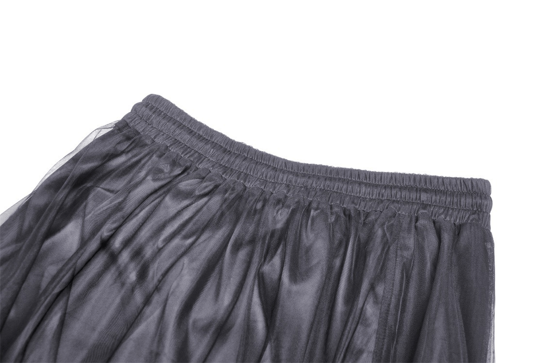 Black Gothic Chiffon High-Low Skirt with Lace Accents