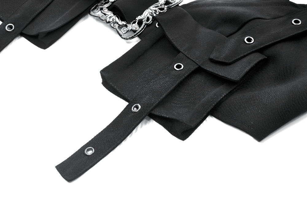 Black Gothic Crop Top with Buckles and Ornate Metal Detail