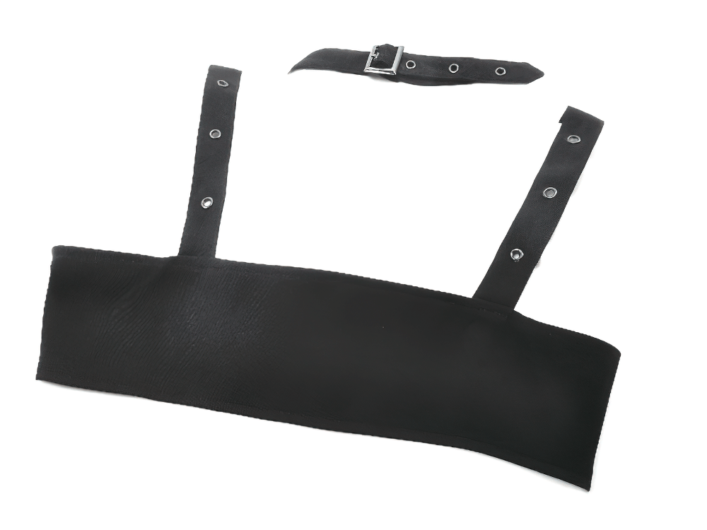 Black Gothic Crop Top with Buckles and Ornate Metal Detail