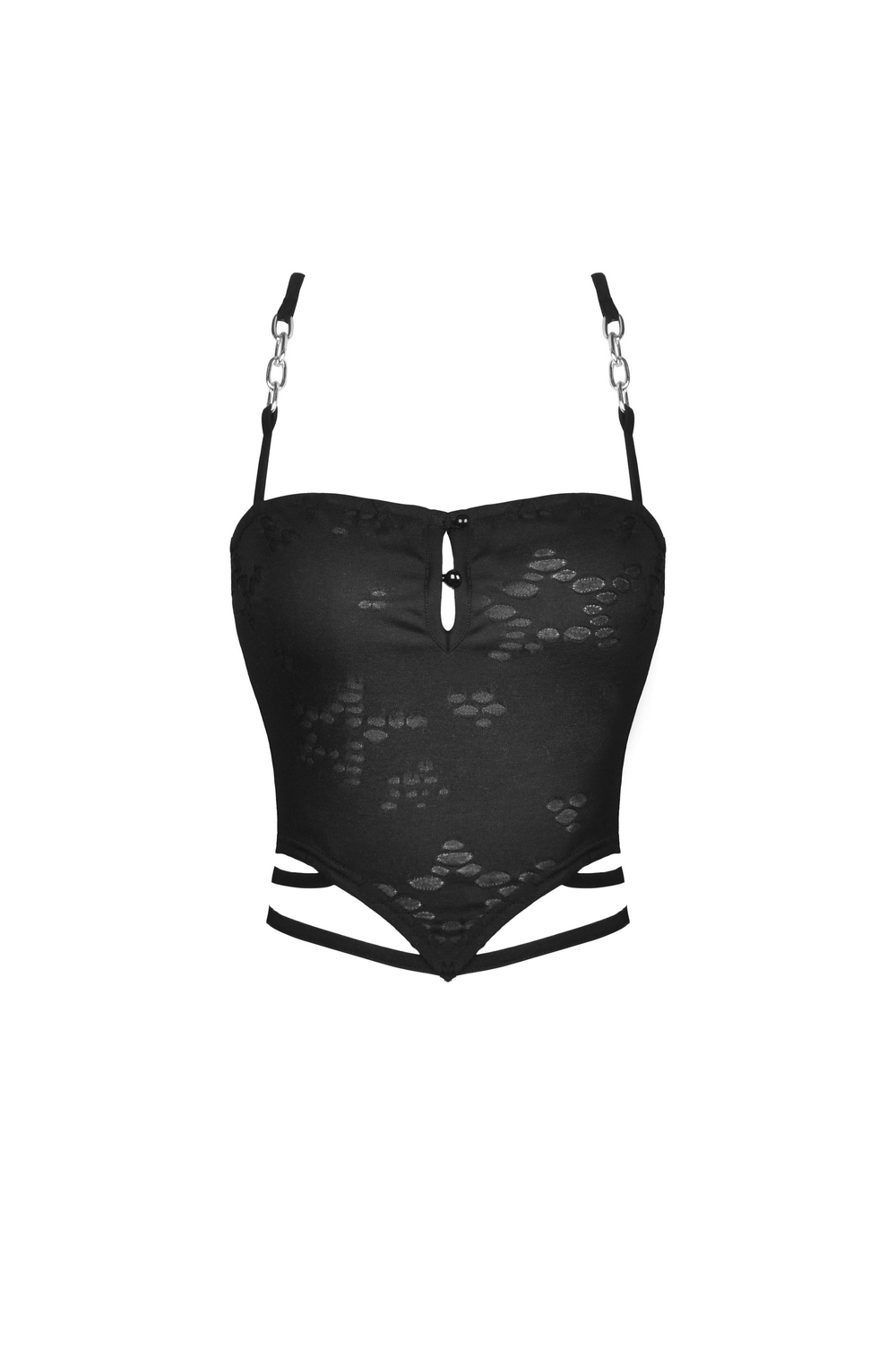 Black Gothic Crop Top with Chain Detail Straps