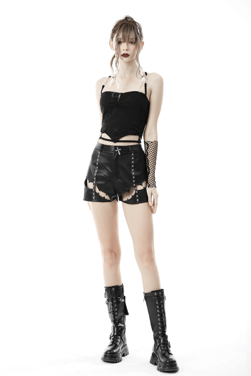 Black Gothic Crop Top with Chain Detail Straps