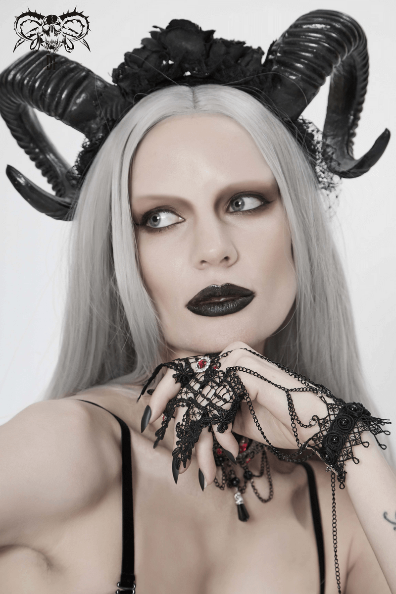 Black Gothic Devil Horn Headdress / Women's Hair Accessories with Roses