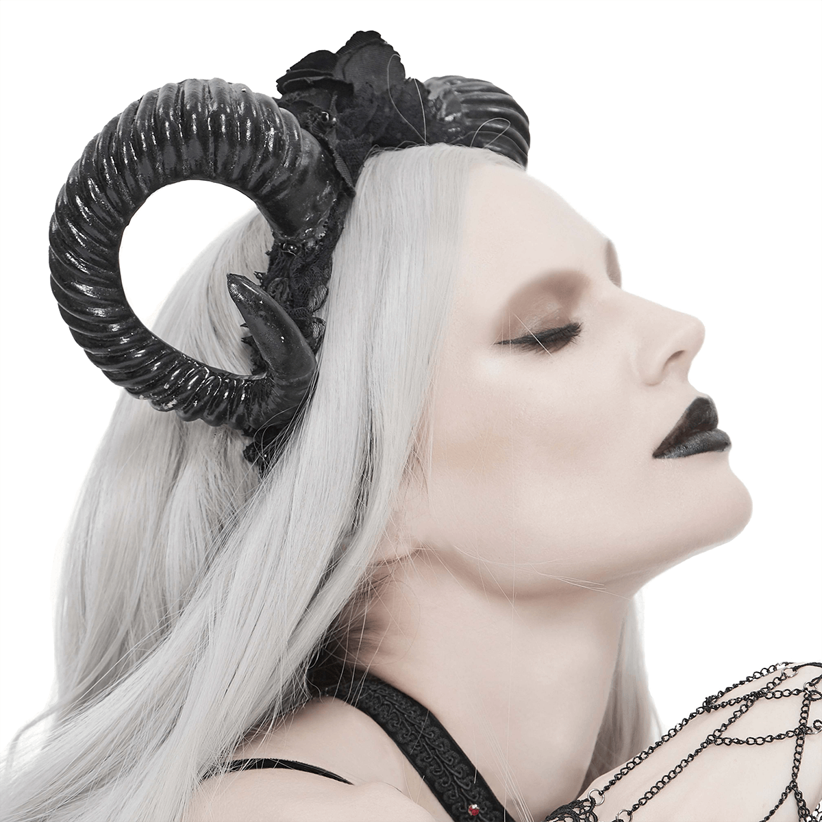 Black Gothic Devil Horn Headdress / Women's Hair Accessories with Roses