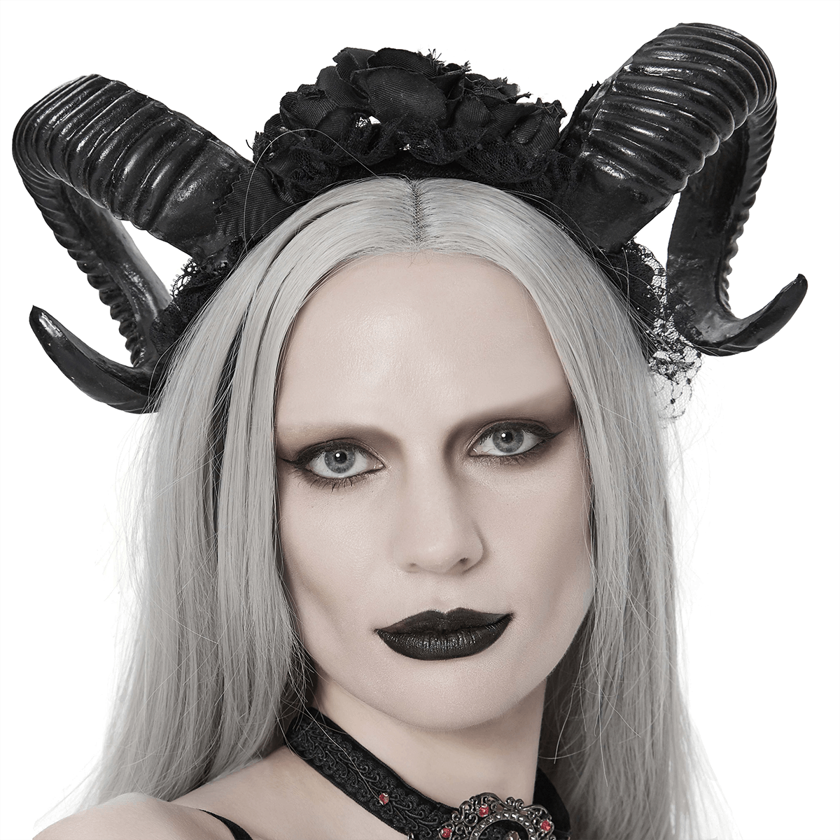 Black Gothic Devil Horn Headdress / Women's Hair Accessories with Roses